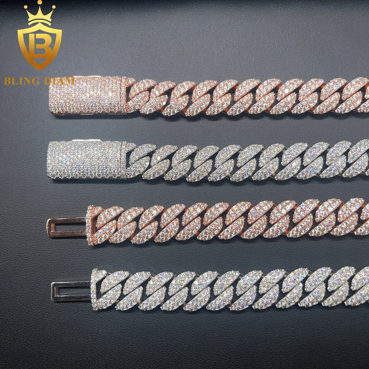 BiG-BOSS In Stock 12mm Moissanite Cuban Link Chain Necklace Iced Out 925 Silver diamond Rose Gold Cuban Chain Hi Hop Rapper Jewelry