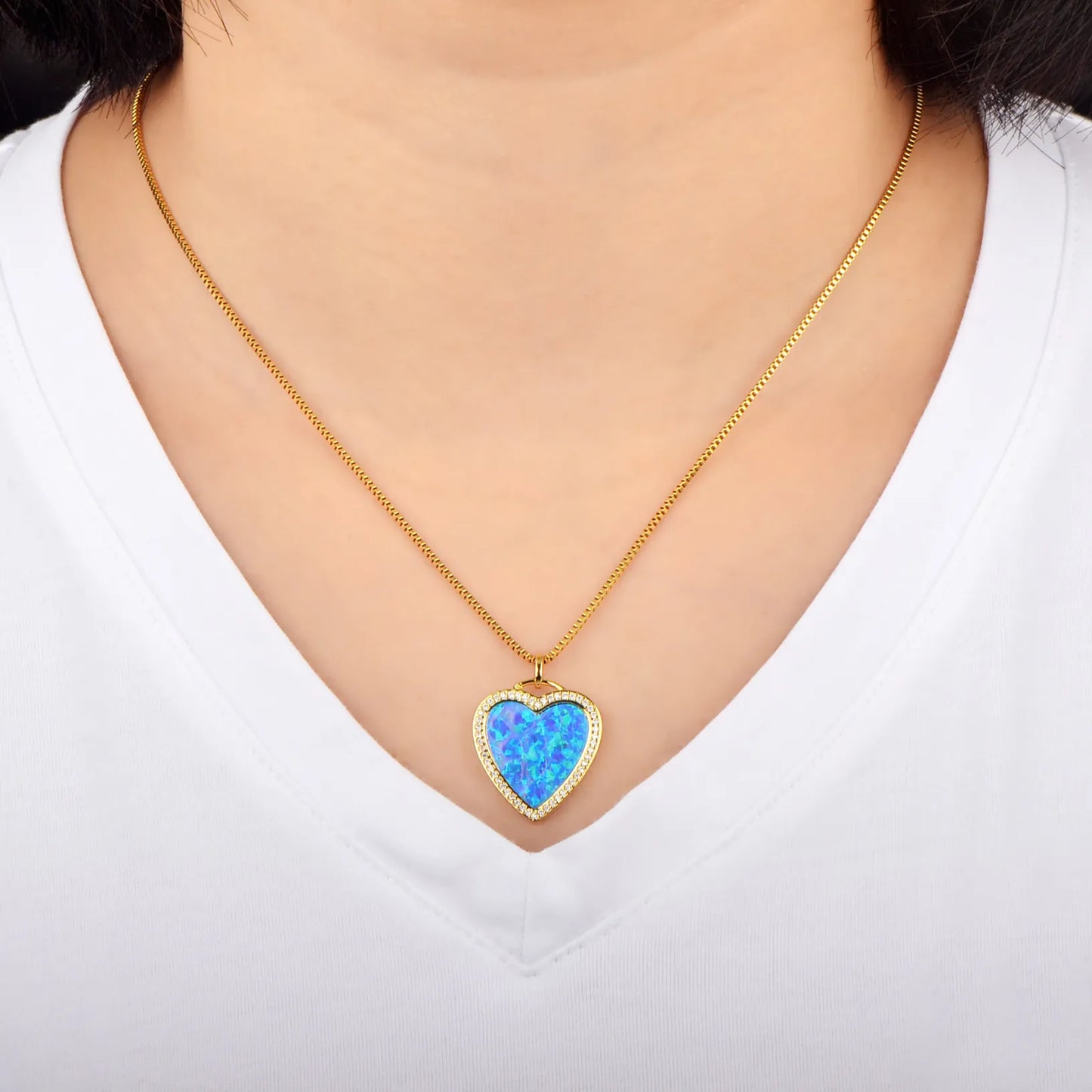 Classic Opal Love Heart Pendant Necklace Copper  Daily Fashion Jewelry for Her Aobao