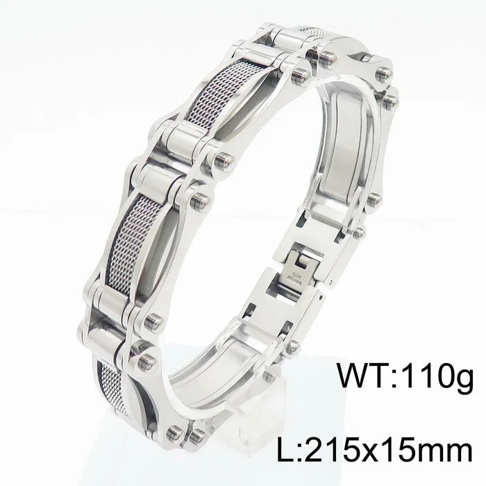 KALEN Vintage Men Gold/Silver/Black Stainless Steel Mesh Surface Biker Links Bracelet