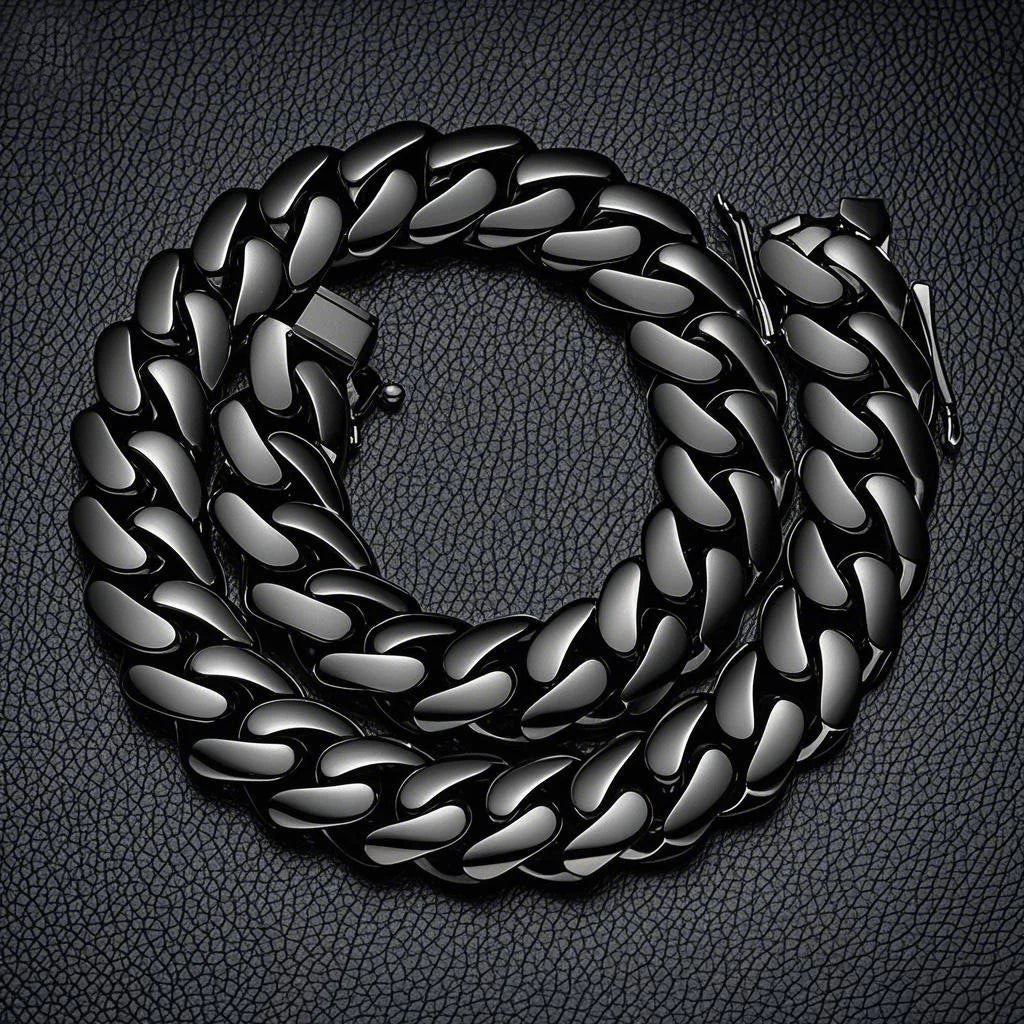 REBEL Fashion Stainless Steel Jewelry Hip Hop Black Gun Plated Heavy Thick Chunky Stainless Steel Men's Cuban Link Chain Bracelet