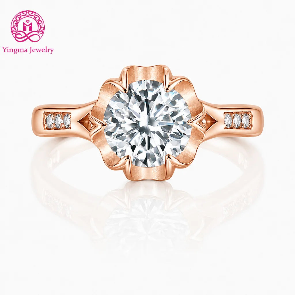 ArtistA Chic Floral Six Prong Lab Grown Diamond Ring 1CT D VVS1 VVS2 9K 10K 14K 18K Gold Platinum Women Luxury Fine Jewelry