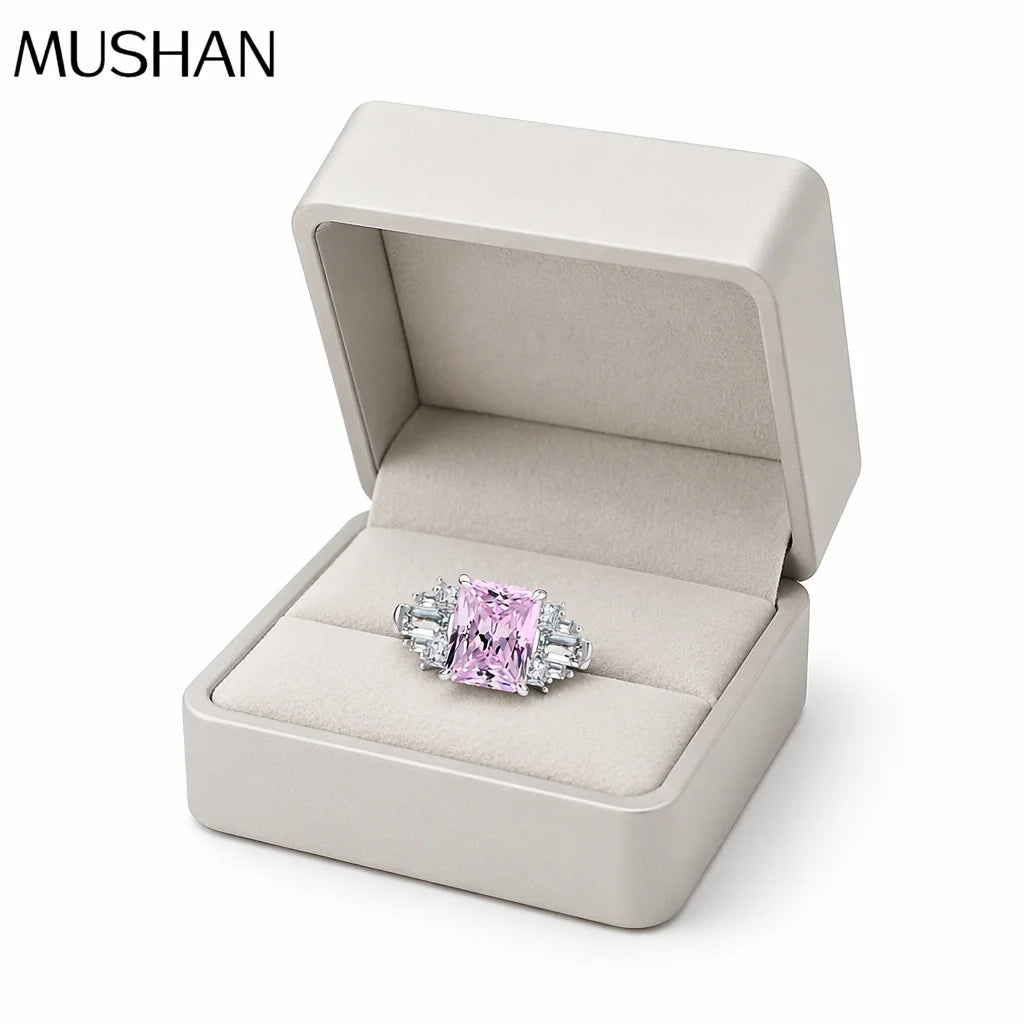 MuShan Jewelry Factory New 925 Sterling Silver Rings Bands 8 * 10 Ice Flower Cut High Carbon Diamond Square Large Ring Jewelry
