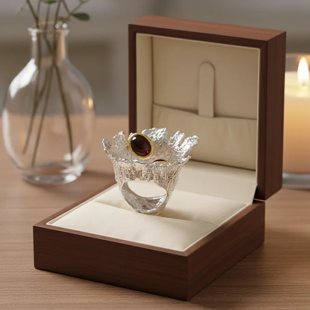 Special Design Wholesale Big Garnet Stone 925 Sterling Silver Jewelry Ring