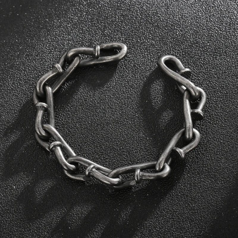 VIKING Mens Retro Twisted Nail Link Bracelet – Oxidised Black Stainless Steel