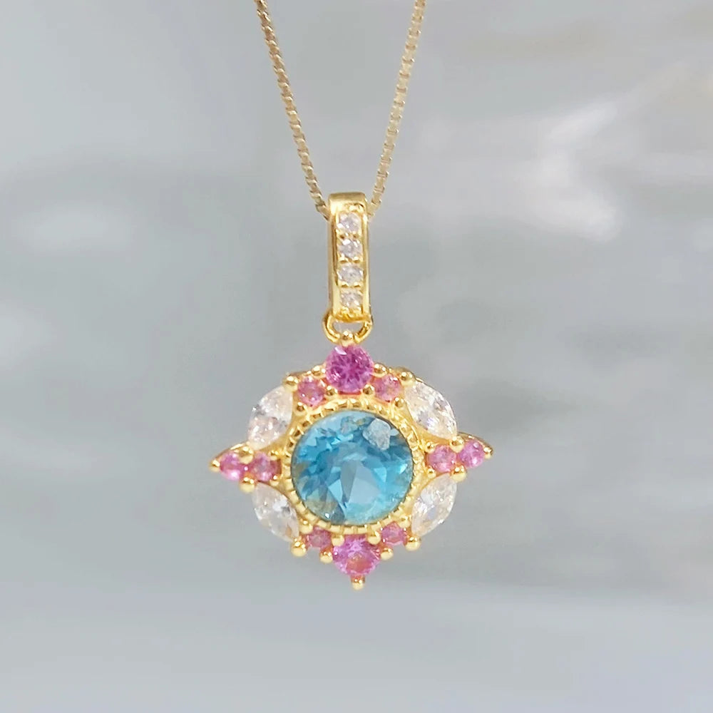 Gioiellieri 925 Sterling Silver Swiss Blue Topaz Pendant with Natural Gemstone for Women Wedding Party Wear High End Fine Jewelry Necklace