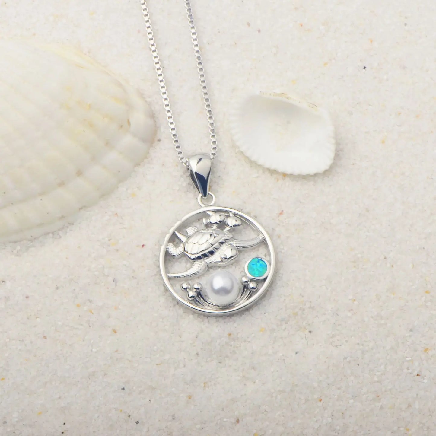 TikTok INS Wind Hawaii Beach Copper Alloy Opal Turtle Animal Pendant Women's Party Silver Plated Vintage Box Chain Inlaid