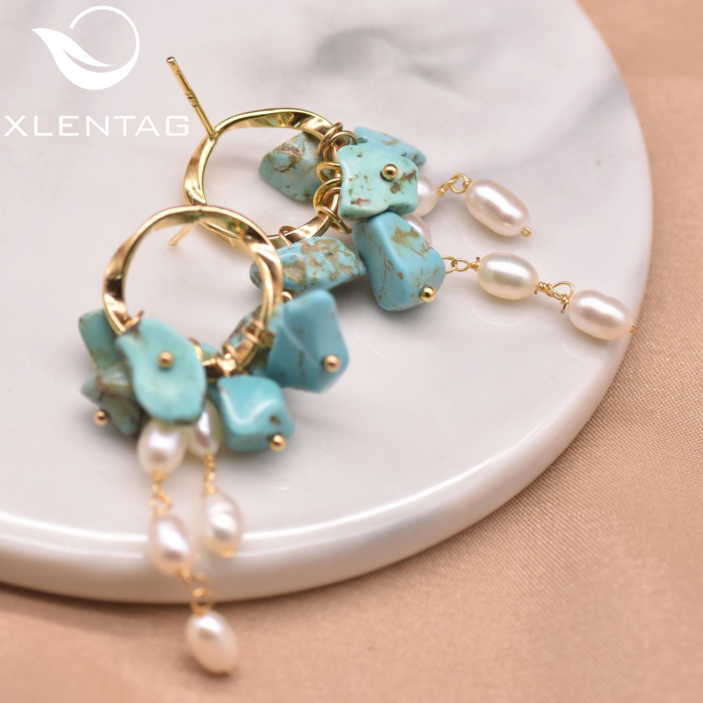 Handmade Earrings Natural Freshwater Pearl Turquoise Drop Earrings Ear Pin Material Bohemian Jewelry