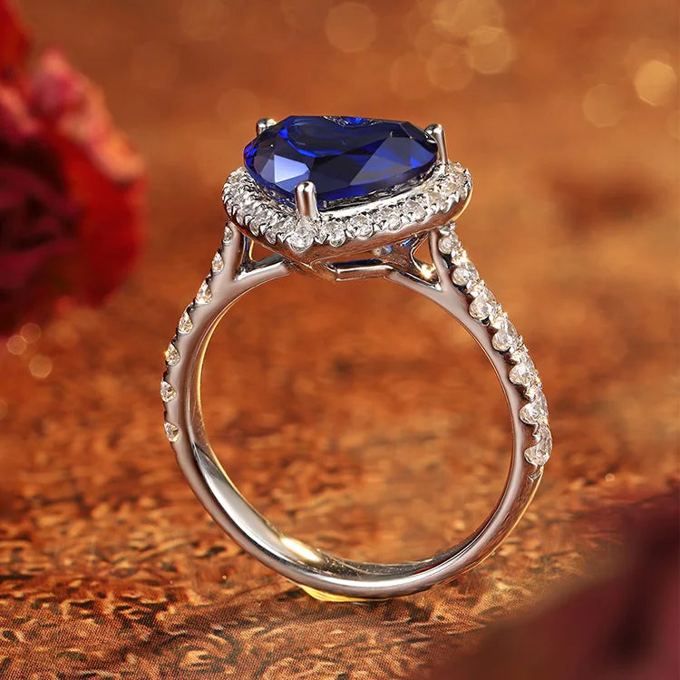 Gemfiori Love Heart Rings Sterling 925 Silver Jewelry Lab Grown Sapphire Emerald Rings for Women ODM OEM Free Custom Logo