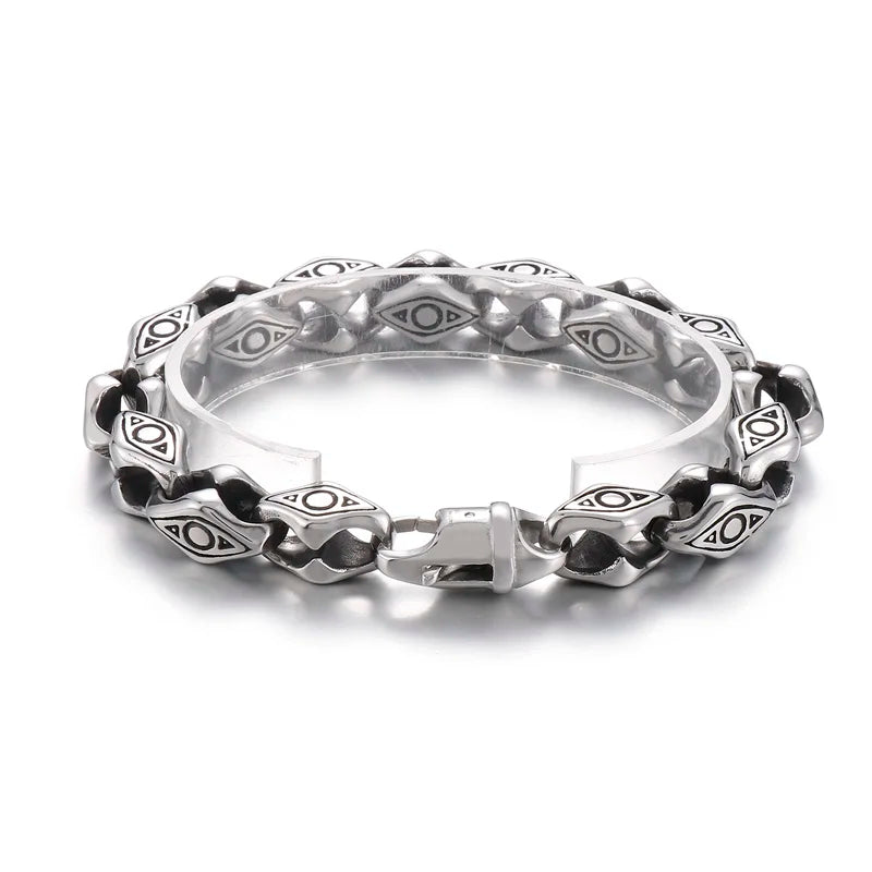 KALEN 230mm Men Punk Mysterious Stainless Steel Links Bracelet