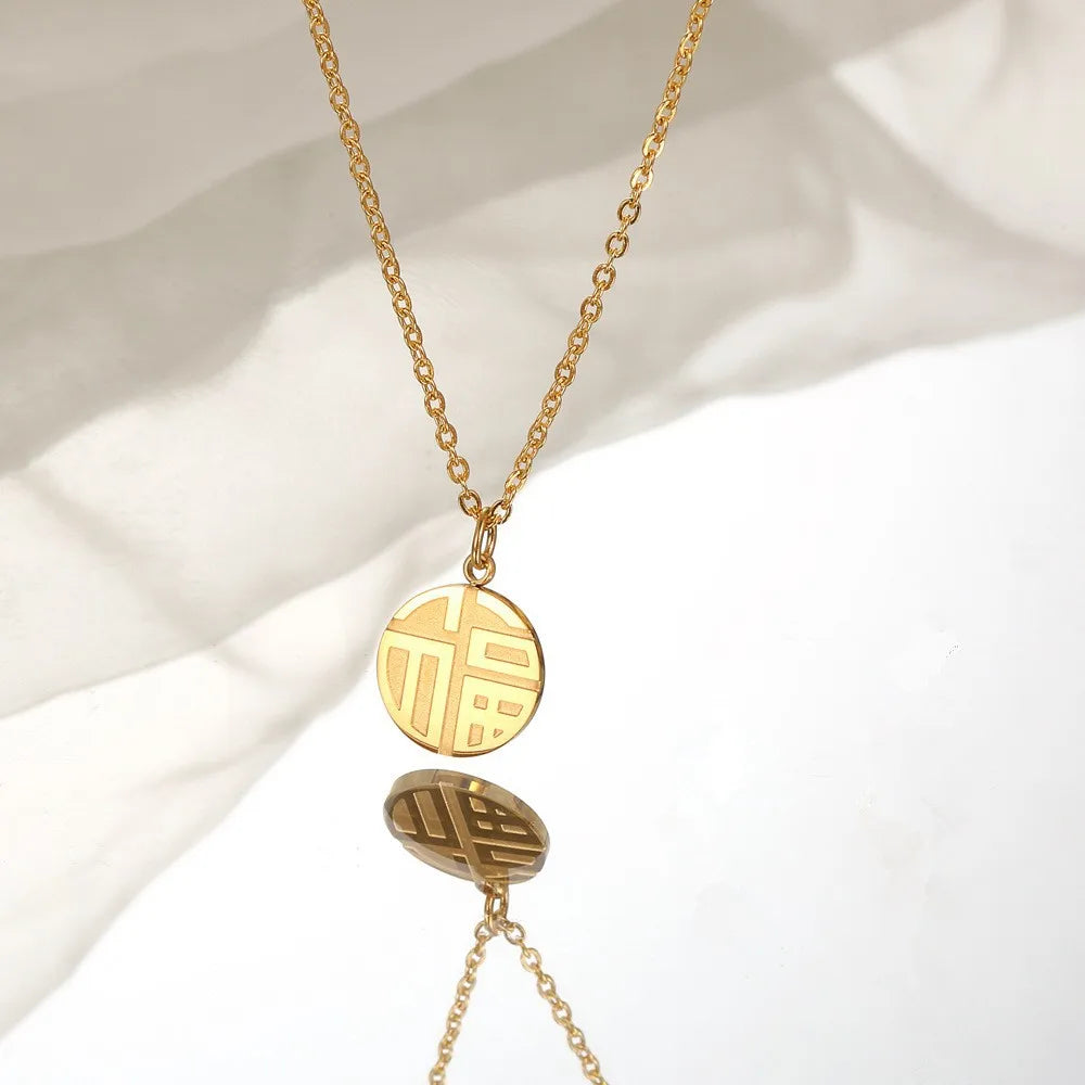 Chinese Fu Lucky Charm Stainless Steel Jewellery | Necklace, Bracelet & Earrings | Silver & Gold