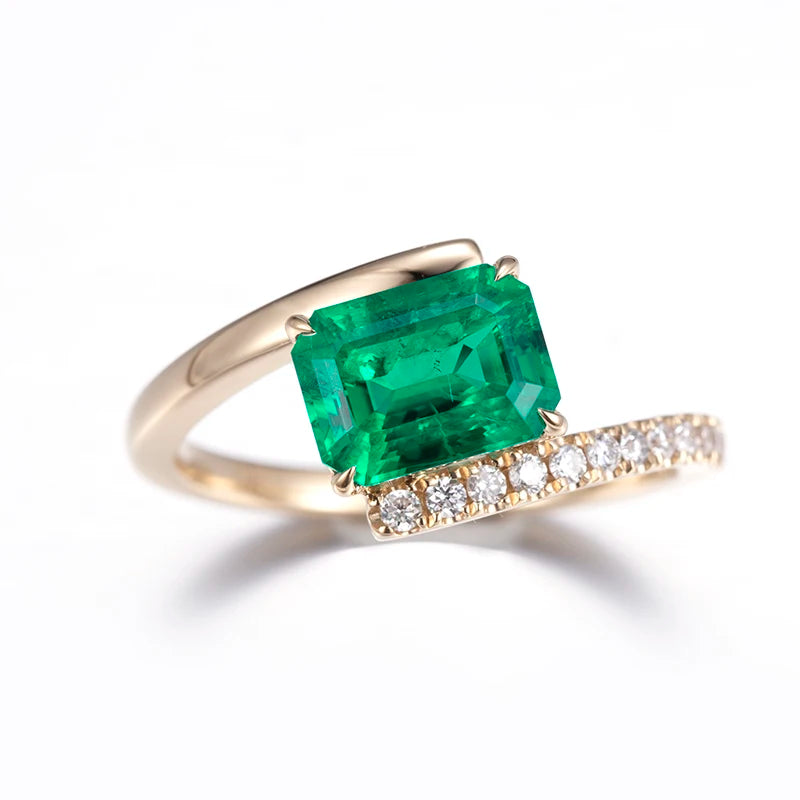 Messi Jewelry  MSR-1159 18K Yellow Solid Gold Lab Grown Emerald Ring