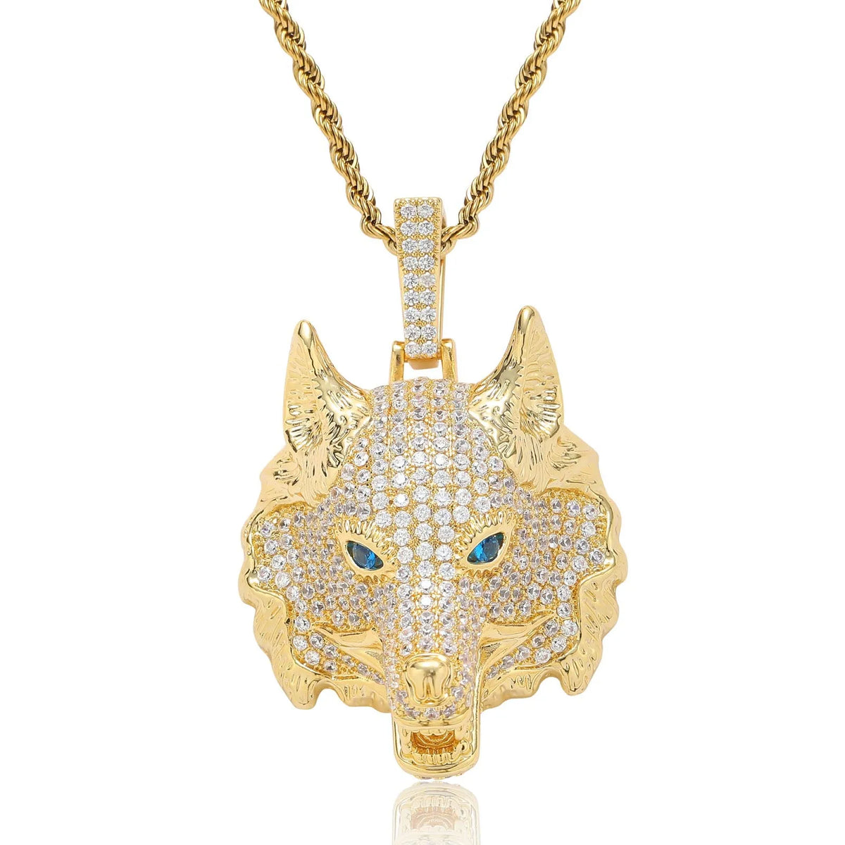 S&S Hip Hop Wolf Head Necklace Pendant with Micro Inlaid Zircon Men's Punk Collarbone Chain Trendy Accessory Gift