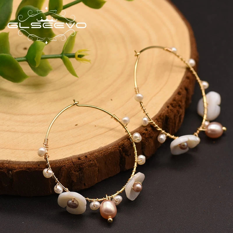 Natural Fresh Water Pearl Hoop Earrings for Women 925 Sterling Silver Colorful Tassel Drop Earrings