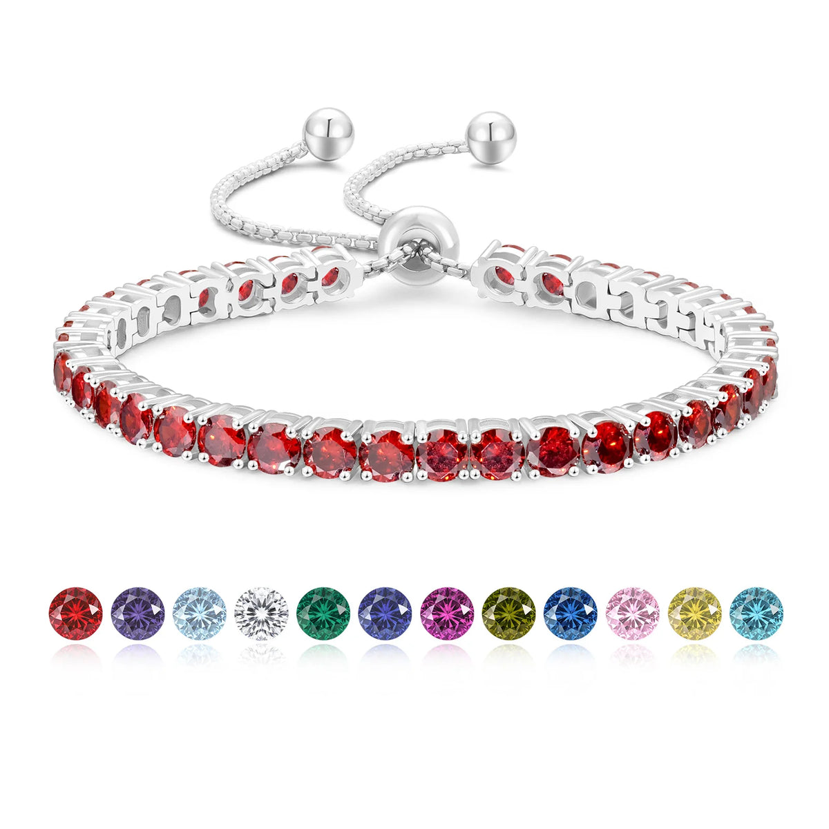 ArtistA Colorful Birthstone Bracelet Women Mom Wife Birthday Adjustable Chain Jewelry Gifts 14K Gold Plated Classic Bolo Tennis Bracelet