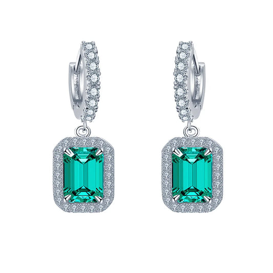 SILVERELLI High Carbon Diamond Drop Earrings | 925 Sterling Silver | Mint Green & Emerald
