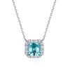 Gemfiori Rhodium Plated S925 Silver Square Pendant Earrings Set Asscher Cut Lab Grown Paraiba Jewelry Set for Women Anniversaries