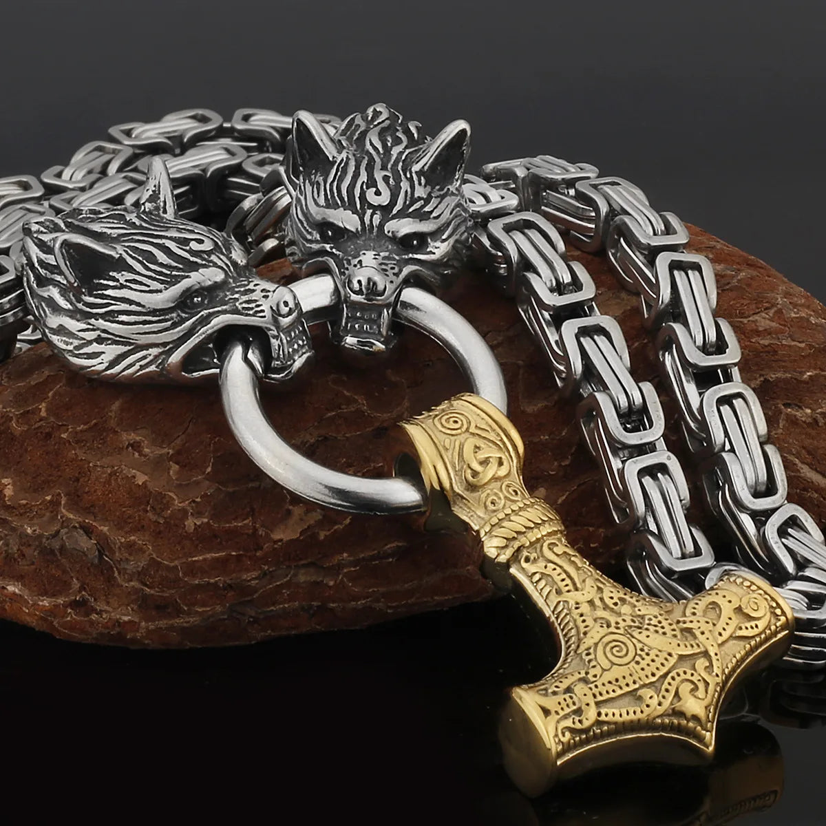 Wholesale Men's Stainless Steel Punk Pendant Necklace Gold Plated Thor Hammer Mjolnir for Mens Jewelry