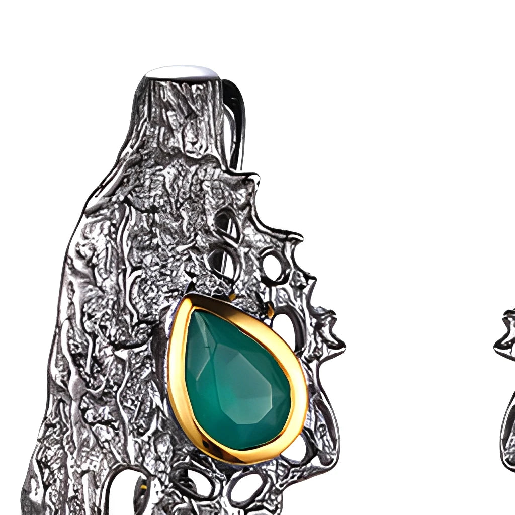 Latest Design Vintage Engagement Party Gift Green Agate 925 Sterling Silver Pendant Charm Earrings for Women