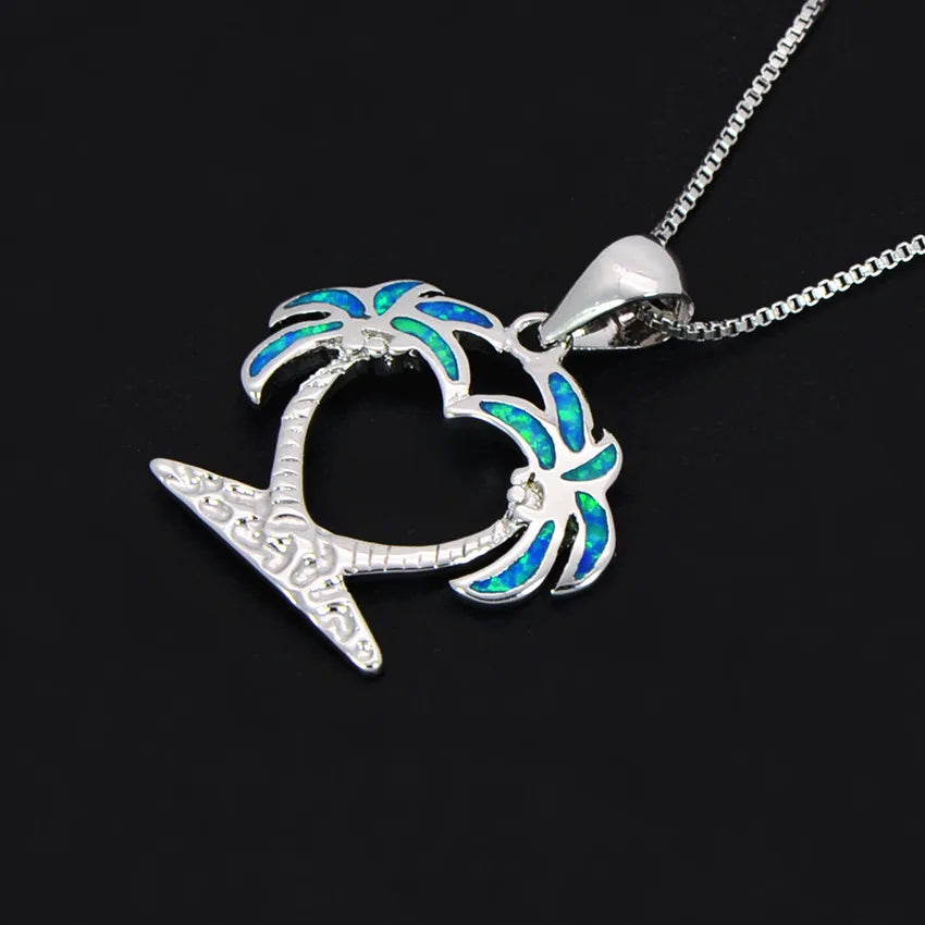 Aobao Coconut Tree Necklace, Opal, Palm Tree Pendant, Opal