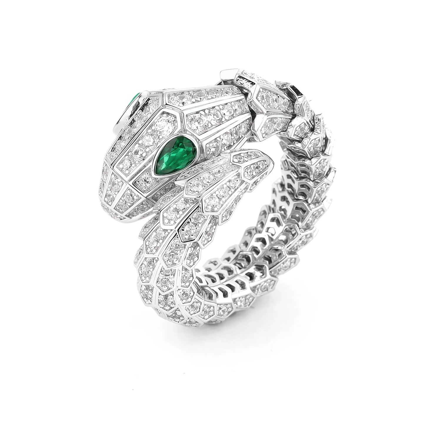 MUSHAN Jewelry Factory 925 Sterling Silver Ring Women Luxury Brand Green Gemstones Synthetic Diamond Snake Rings Fine Jewelry