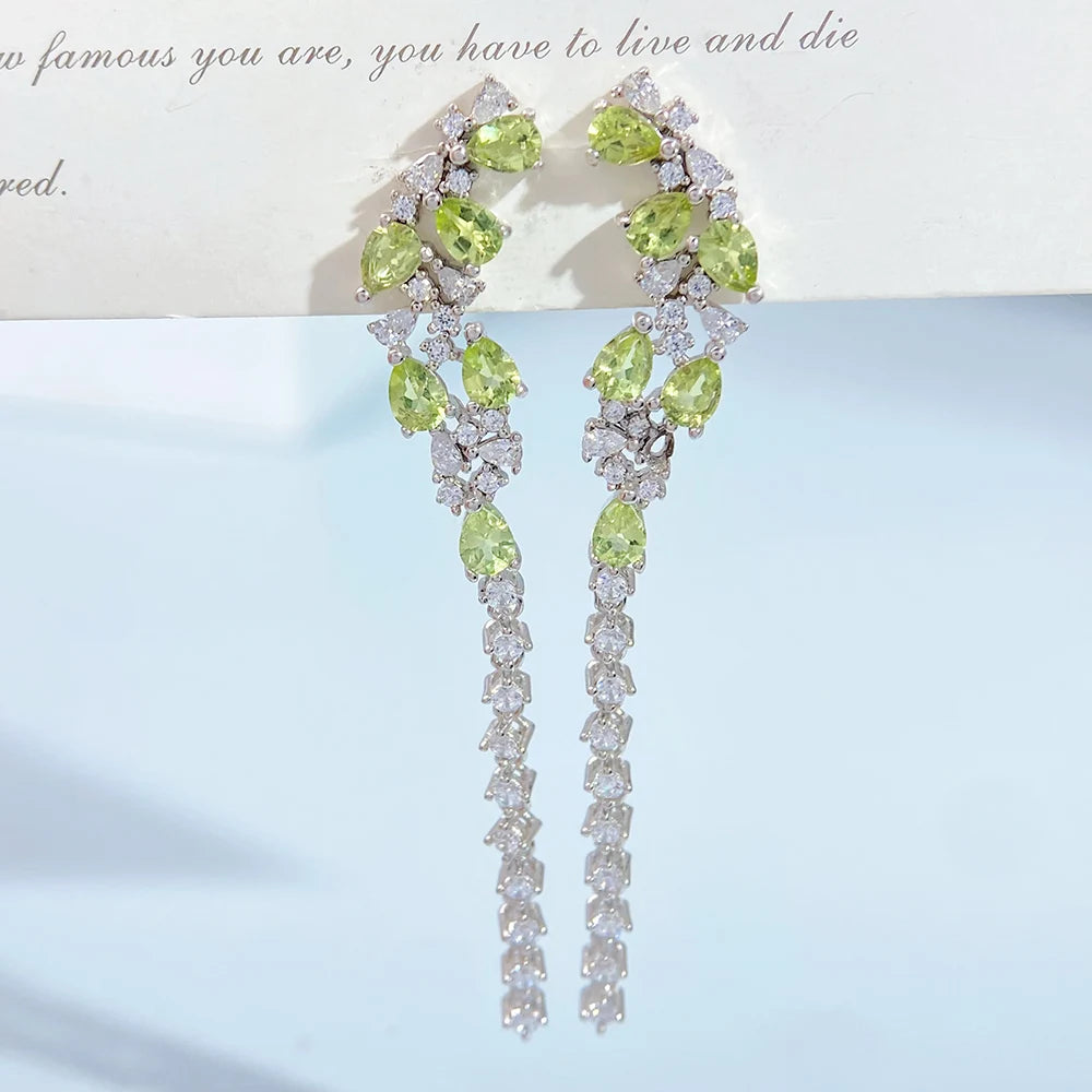 Gioiellieri Natural Peridot Drop Earrings for Women S925 Sterling Silver 925 Jewelry Fine Jewelry Fashion Accessories Wedding Gift