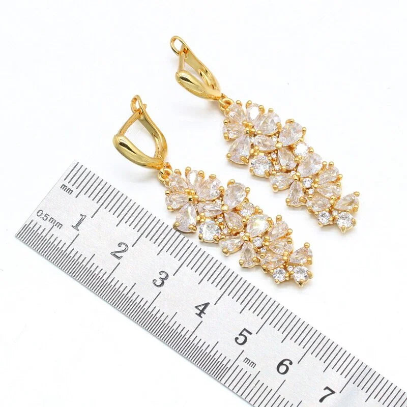 XOTICA Luxury Gold Jewelry Set for Women Wedding Bracelet Earrings Necklace Pendant Ring-Zircon Stones for Parties and Birthdays