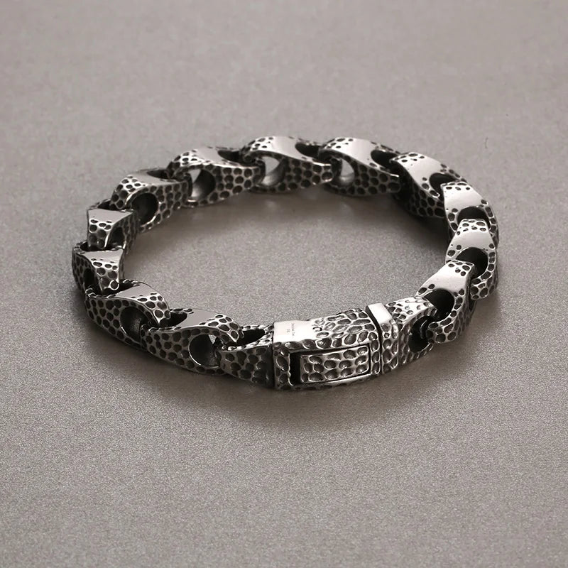 KALEN Men Retro 225mm Stainless Steel Pitted Surface Links Bracelet