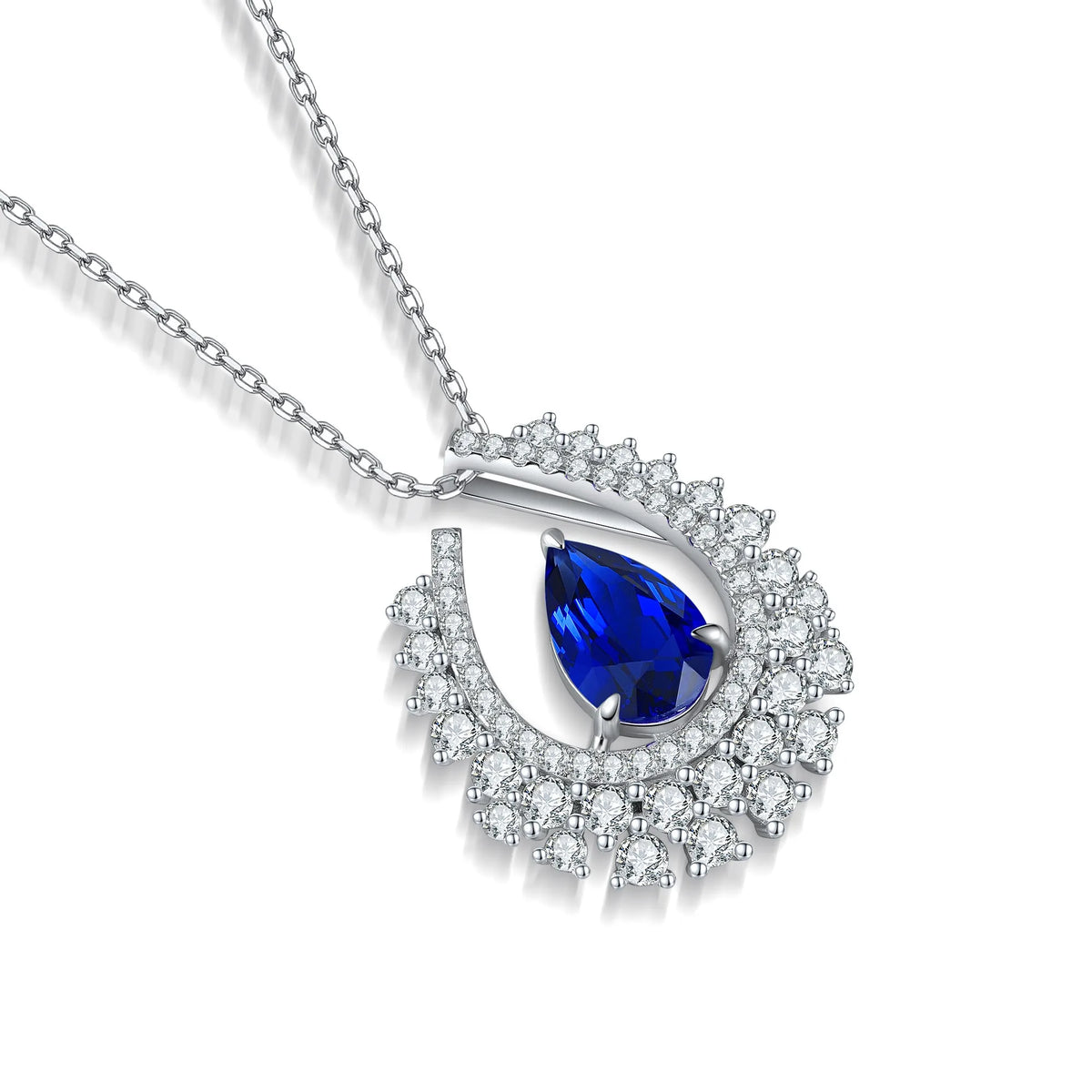 Gemfiori Anster 925 Sterling Silver High-quality Cultivated Sapphire Necklace - Suitable for Parties or As a Gift