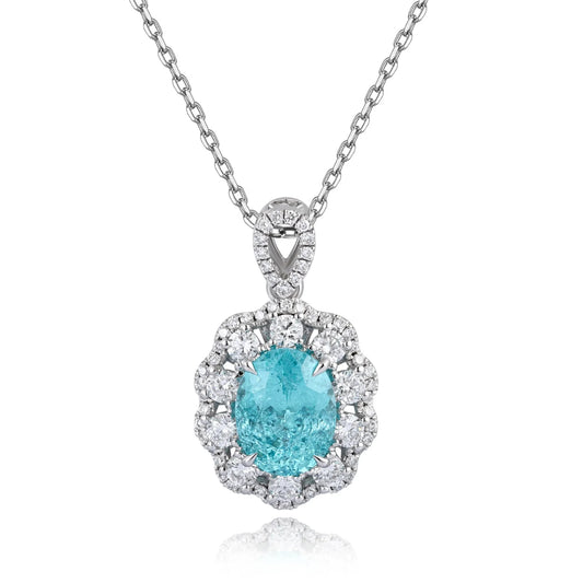 Gemfiori Anster Paraiaba Mian Stone Oval Cutting Platinum Necklace Attractive Length 16cm 3.9ct Customizable Style Women's Necklace