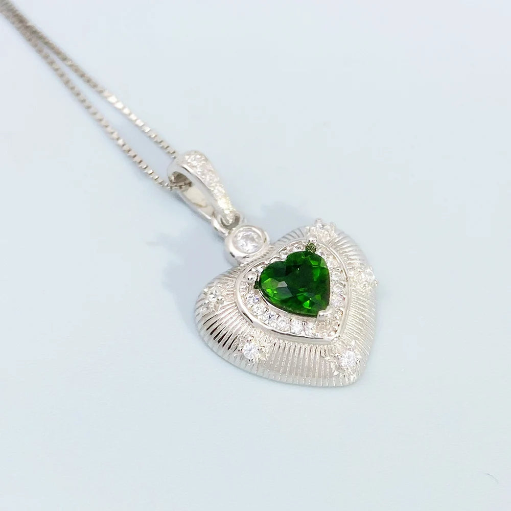 Gioiellieri Natural Chrome Diopside Pendant with S925 Sterling Silver for Women Elegant Green Gemstone Necklace Fine Jewelry Anniversary
