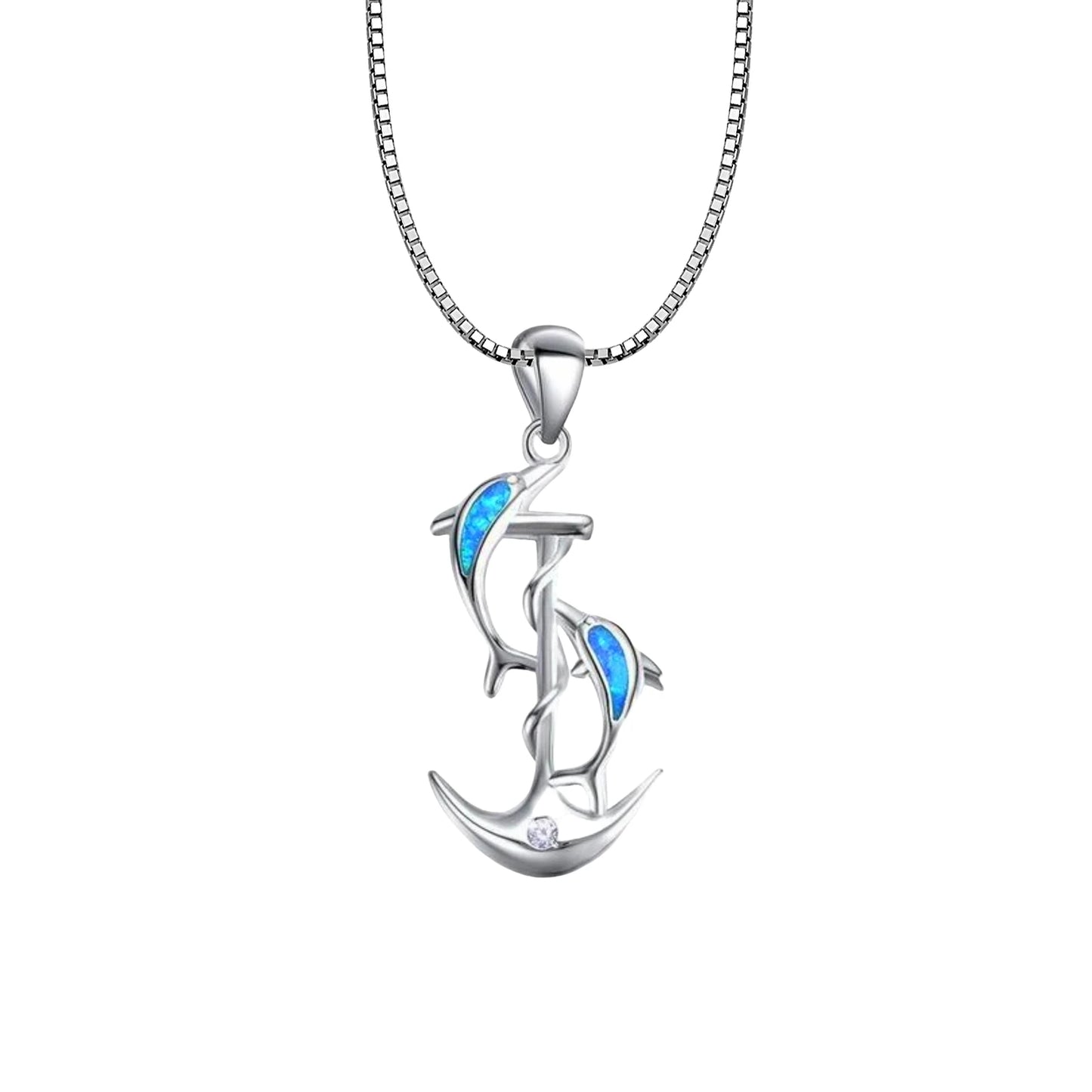 TikTok INS Wind Hawaii Beach Explosion Copper Alloy Opal Dolphin Pendant Silver Plated Box Chain Vintage Women's Party Wholesale