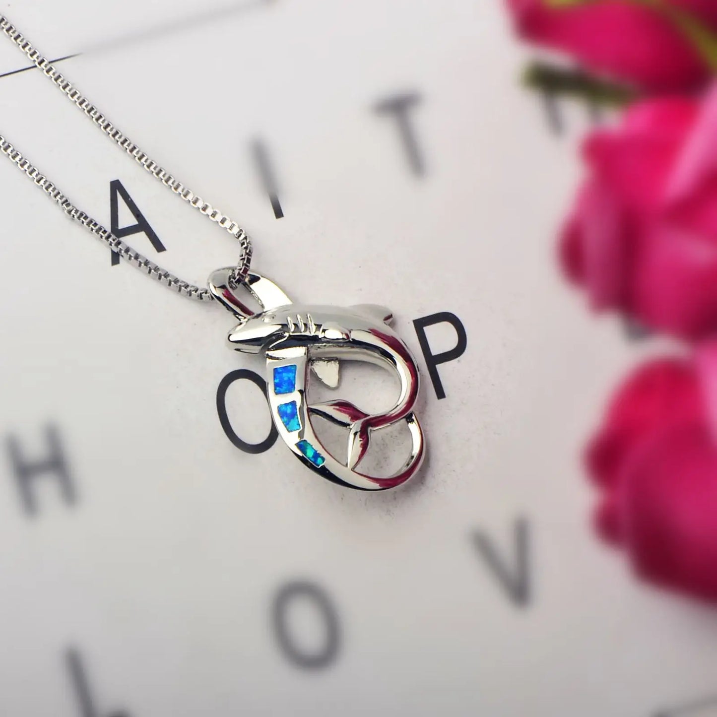 TikTok INS Wind Hawaii Beach Explosion Brass Opal Shark Pendant Necklace Cute Style Children's Wholesale Inlaid Charms