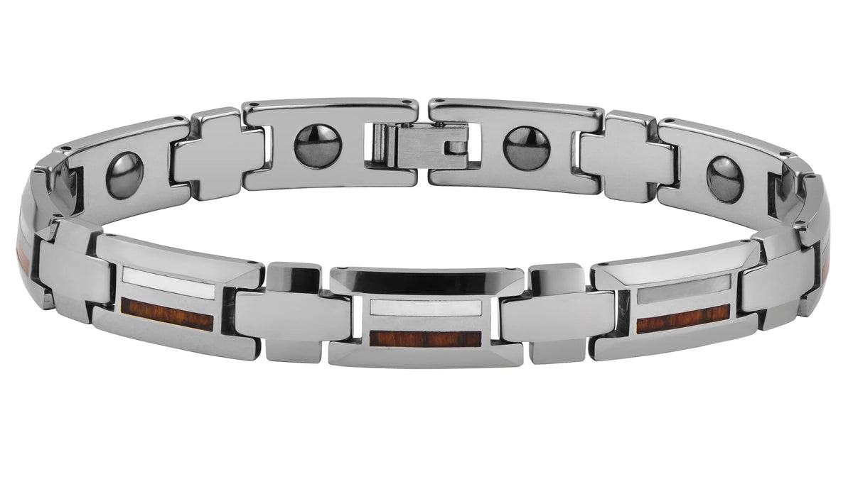 Fashion Men's Tungsten Carbide Magnetic Bracelet with Wood Inlay