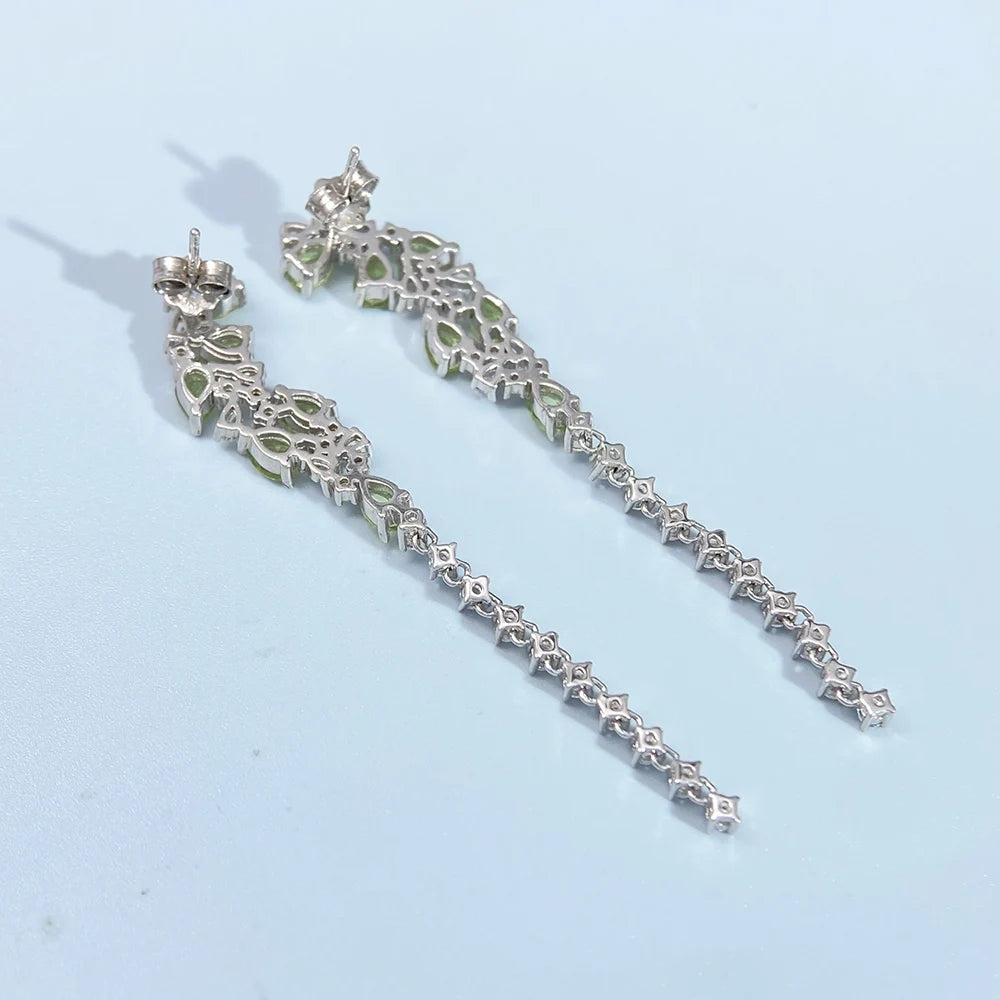 Gioiellieri Natural Peridot Drop Earrings for Women S925 Sterling Silver 925 Jewelry Fine Jewelry Fashion Accessories Wedding Gift