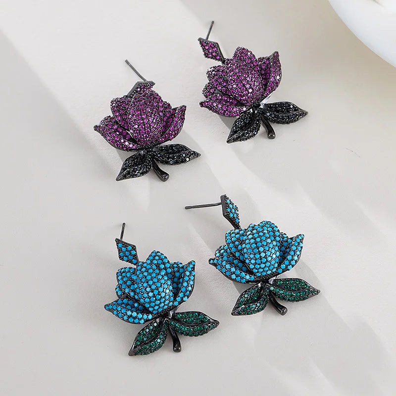 ArtistA Luxury High-Grade Needle Heavy Industry Zircon Multi-Layer Lotus Drop Earrings Fashion Accessory