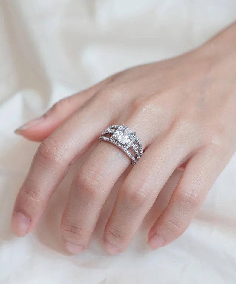 MuShan Jewelry Factory  New square Simulation Diamond 925 Sterling Silver Ring for Women Instagram Style Light Luxury Jewelry