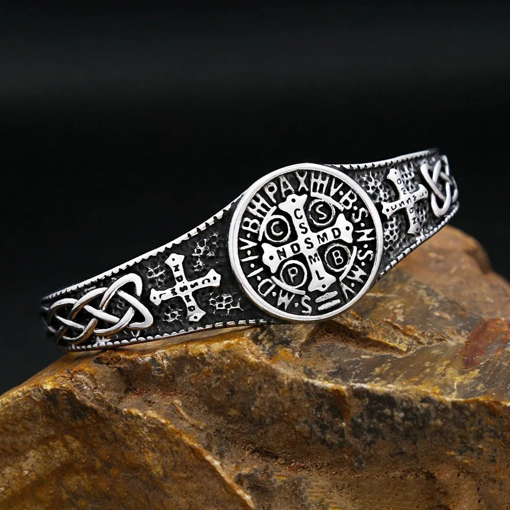 REBEL VIKING Valknut Celtic Knot Rune Cuff Bangle – Stainless Steel