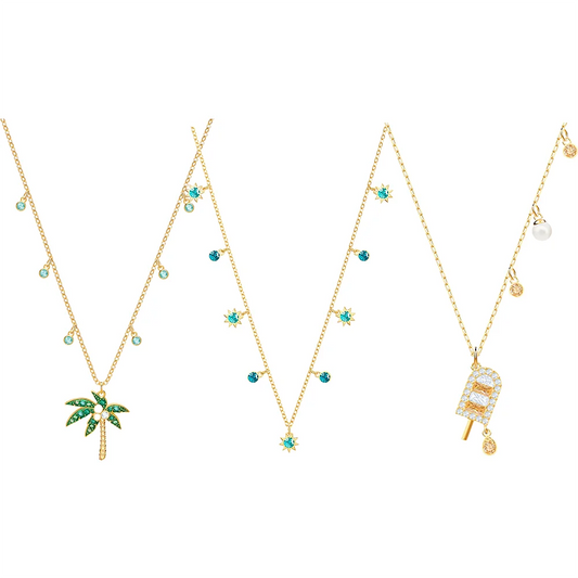 S&S Dainty Multi-Charm Layered Copper Vintage Pendant Necklace Star Moon Palm Tree Colorful Zircon Chain Jewelry Gift Women Girls