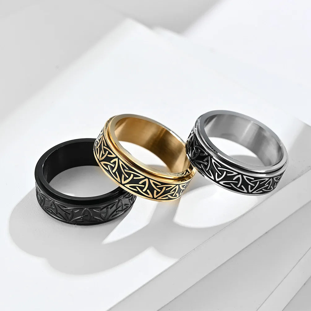 REBEL OAHLAN Fashion Jewelry 8mm Viking Triangle Knot Rotatable Stainless Steel Rings for Men Women Anniversary Party Gifts
