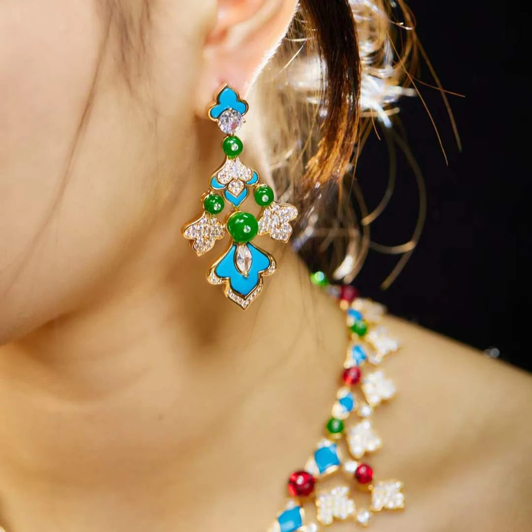 Turquoise Flower Jewellery Set – Gold-Plated Necklace & Earrings