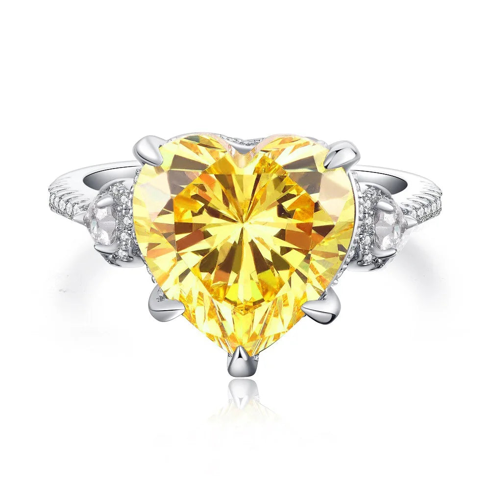 Trendy 925 Sterling Silver 5A 8A Yellow Cubic Zirconia Ring for Women Engagement Promise Bride Rings Customized Jewelry Supplies