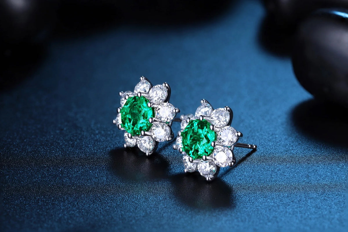 Gemfiori Anster High Quality S925 Lab Grown Emerald Earring Stud Dainty Gemstone Stud Earrings for Women Daily Wear Gift