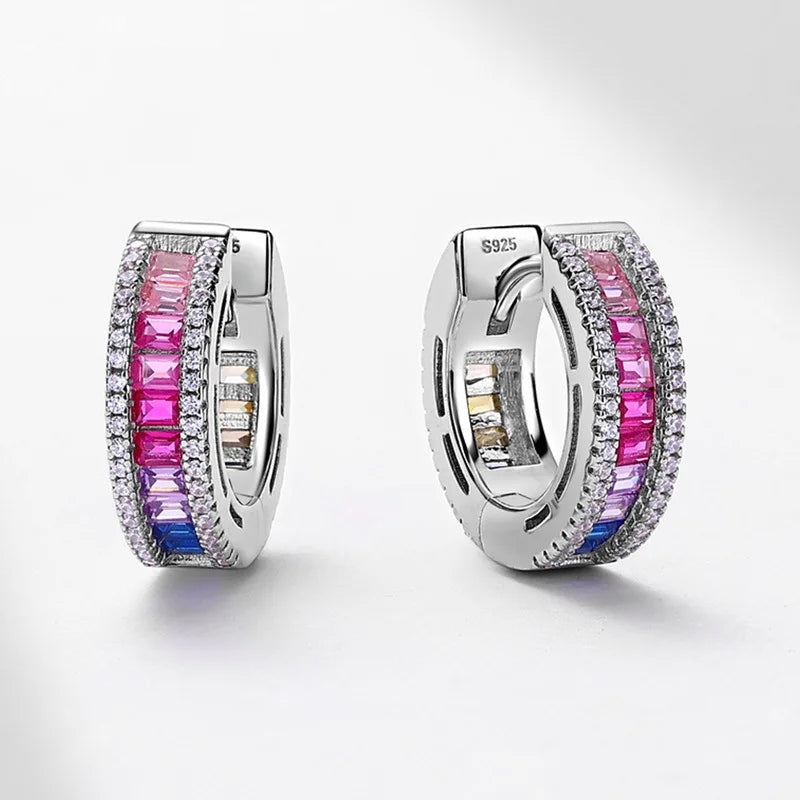 S&S C-Shape 925 Sterling Silver Square CZ Earrings – Platinum Plated – Collection