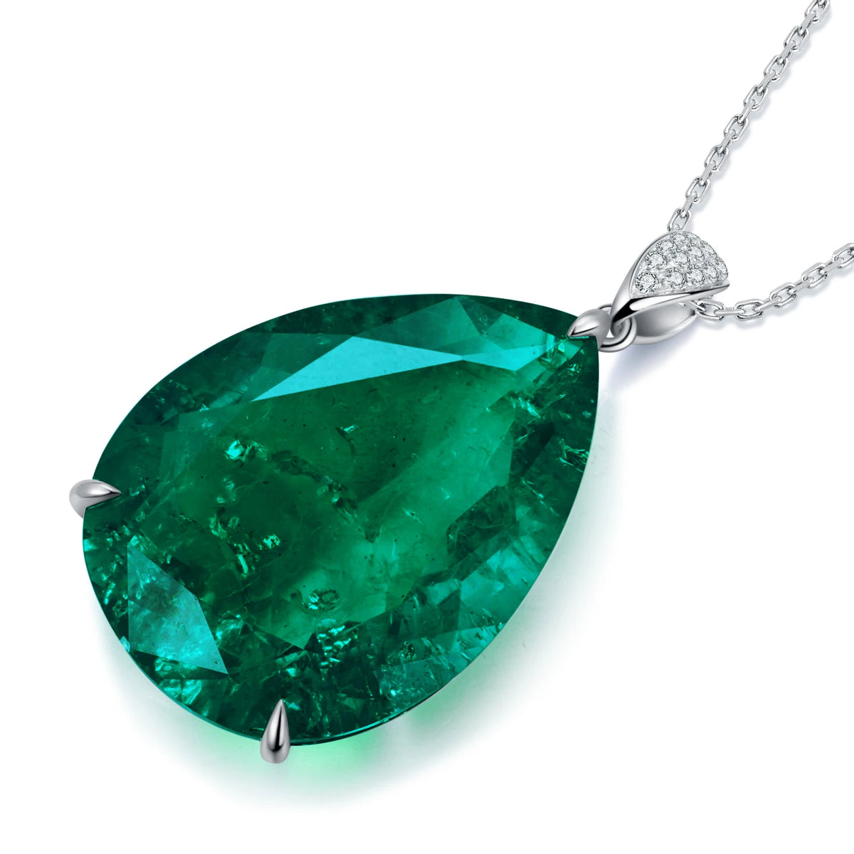 Gemfiori 39ct Pear shape Lab Hydro emerald 18k gold Fashion Pendant necklace from Shenzhen custom jewelry Wuzhou Gemstones