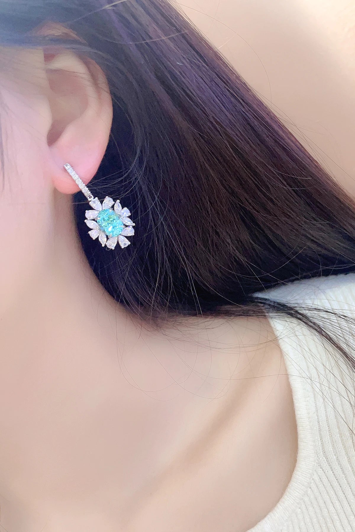 Gemfiori Luxury Lab Diamonds Paraiba S925 Silver Engagement Earrings Lab Grown Gemstone Wedding Jewelry Sets for Women Gift Jewelry