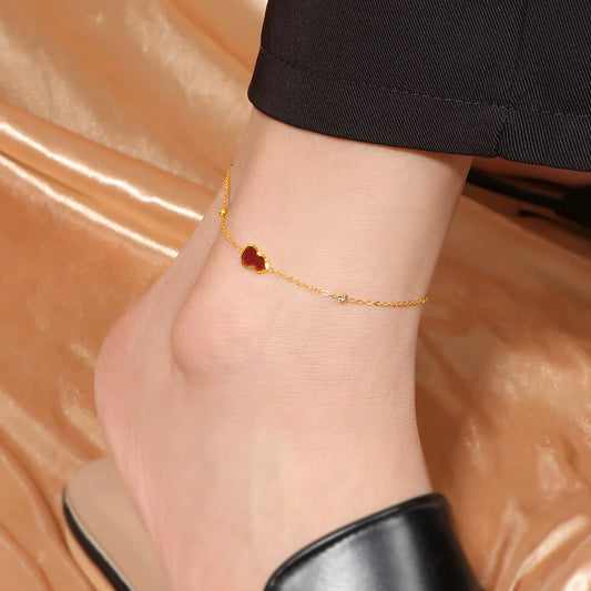 316 Stainless Steel 18K Gold Plated Natural Stone Red Gourd Anklet Women Light Luxury Niche Exquisite Gift Non Fading for Foot