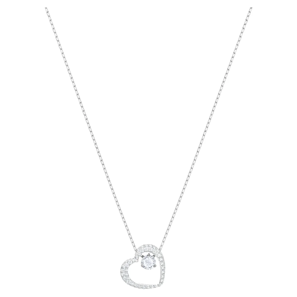 S&S Dainty Love Heart Pendant Necklace, Cubic Zirconia Key Interlocking Necklace Romantic Gift for Her