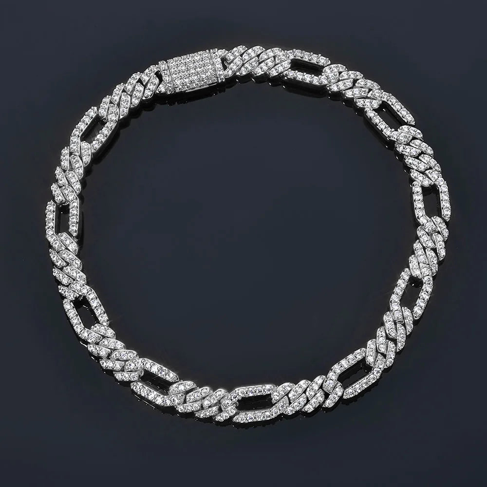BiG-BOSS NUOYA New Arrival 7mm Figaro Chain Bracelet Iced Out CZ Stones Cuban Link Design Hip Hop Jewelry