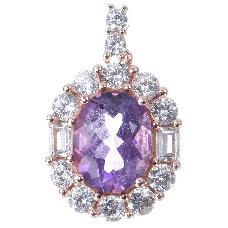 Gioiellieri Custom Women's Small Pendant 925 Silver Rhodium Plated Waterdrop Purple Natural Stone Amethyst Necklace Claw Setting for