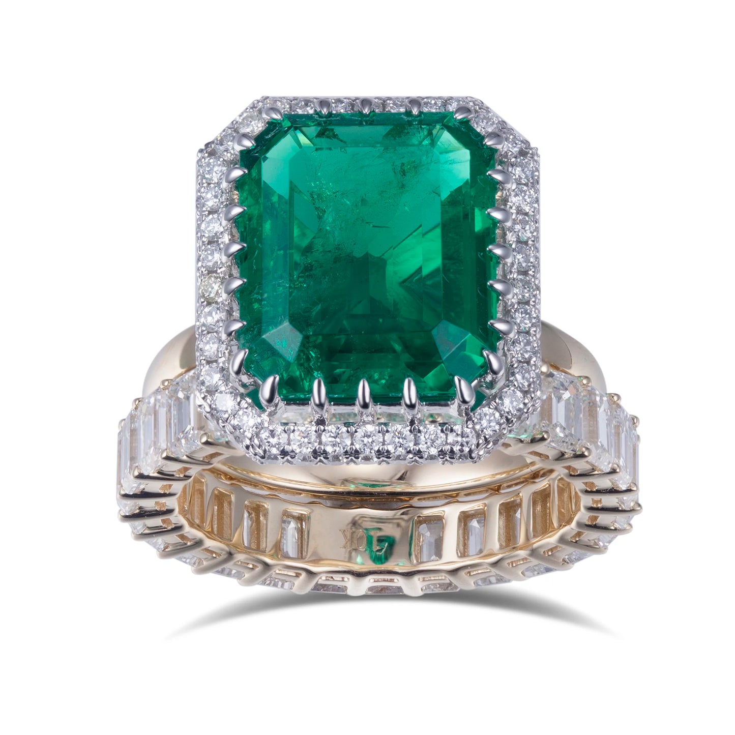 Messi Gems 18k Yellow Gold 10ct Lab Emerald Emerald Cut Moissnaite  Diamond Ring Set